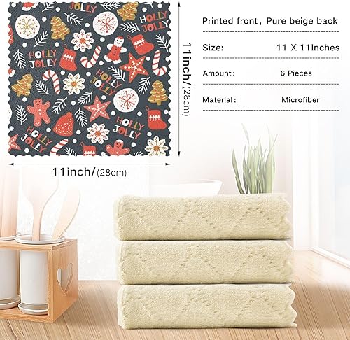 Miniatura 3 de KLL Holiday Christmas Car Drying Towels Extra Large Rustic Tea Towels Kitchen Blue Terry Cloth Kitchen Hand Towels Absorbent Towels