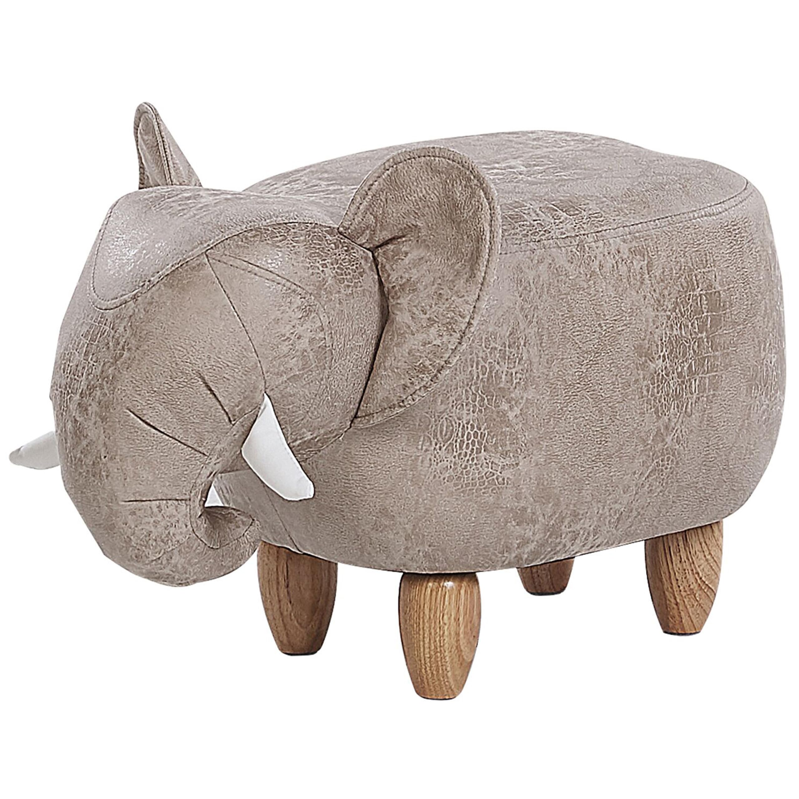 Beliani Praktischer Hocker für Kinder und Tiere in Elefanten-Form hellgrau Lederoptik mit Höhle Jumbo