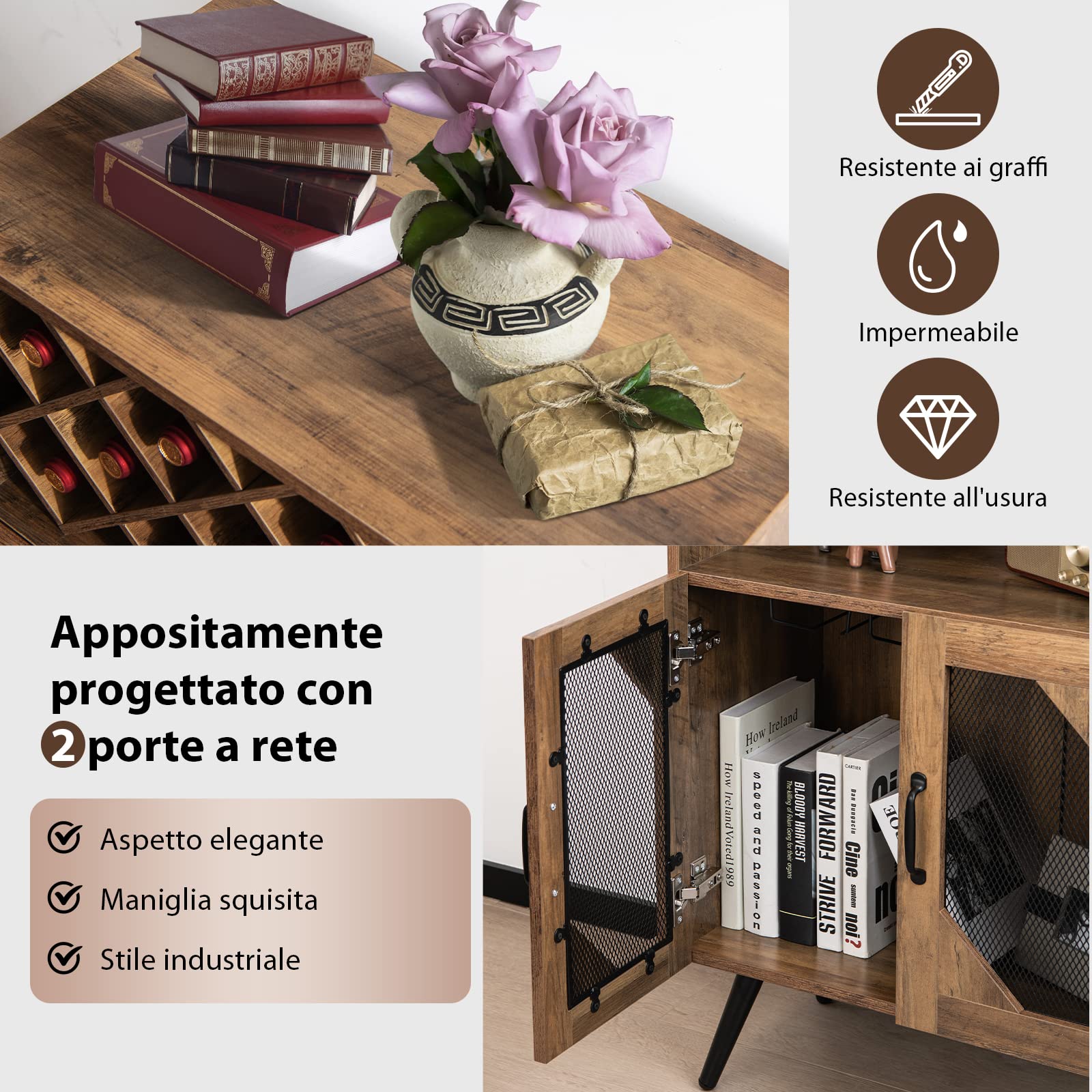 COSTWAY Cantinetta Portabottiglie in Legno con Portabottiglie Rimovibile
