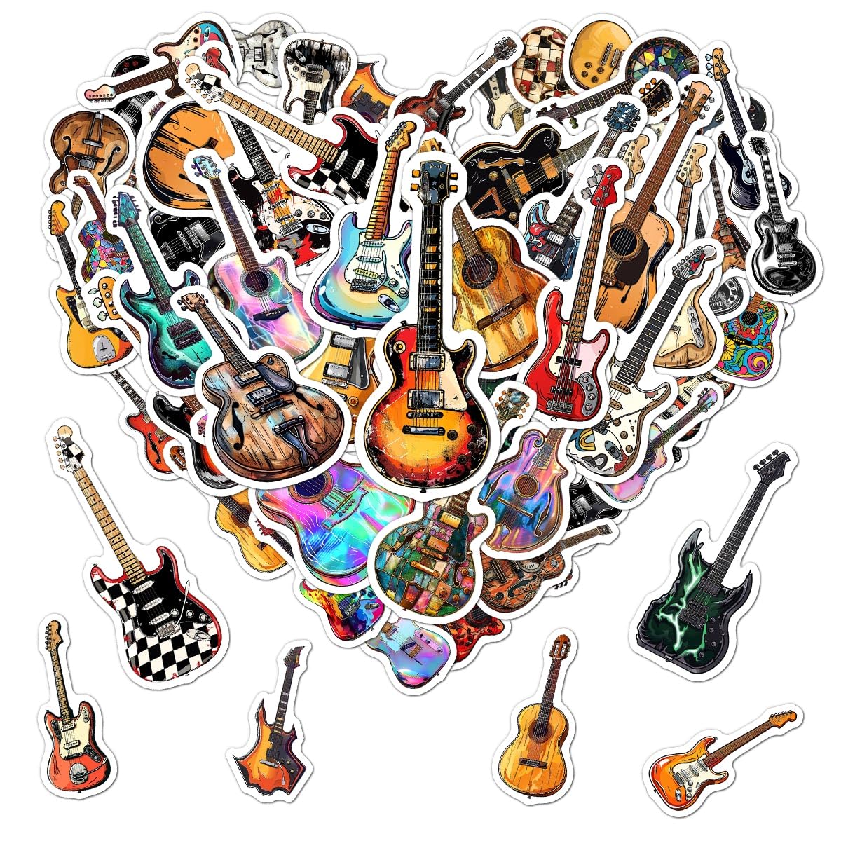 Pack 50 Pcs Cute Guitar Music Stickers for Water Bottles Funny Laptop Luggage Computer Scrapbooking Kids Teens Girls Boys Adults Aesthetic Waterproof Sticker Small Vinyl Decals