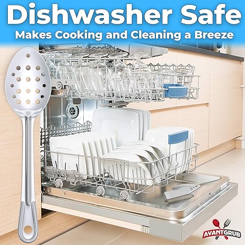 Miniatura 5 de Cuchara de servir súper fuerte y ergonómica de 11 pulgadas, paquete de 6 (2 de cada estilo). Cucharas grandes de acero inoxidable para cocinar,