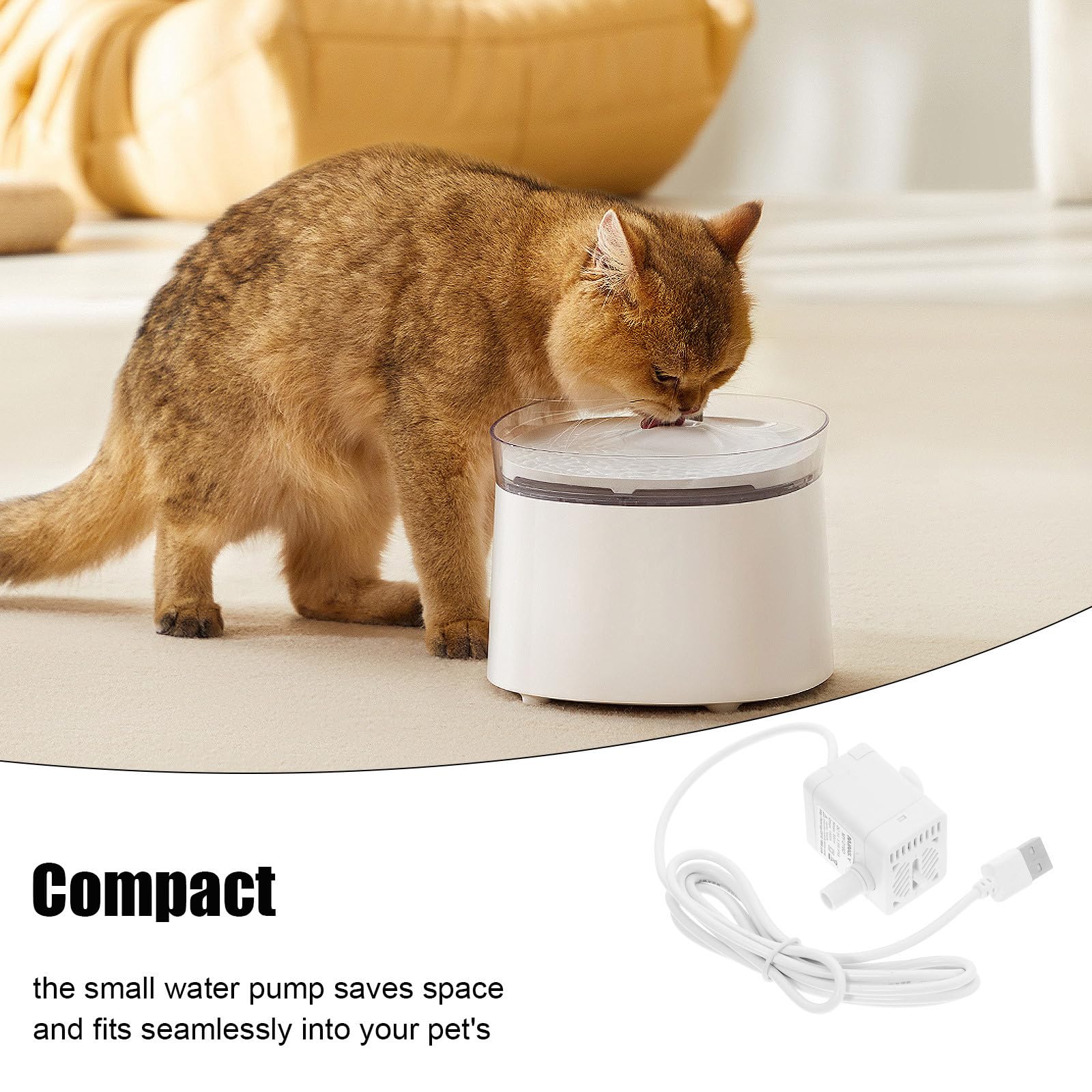 Toyvian Pompe Fontaine à Eau pour Chat USB Compacte et Silencieuse, Pompe Submersible en Abs 3w 150l/h pour Fontaines à Animaux Domestiques