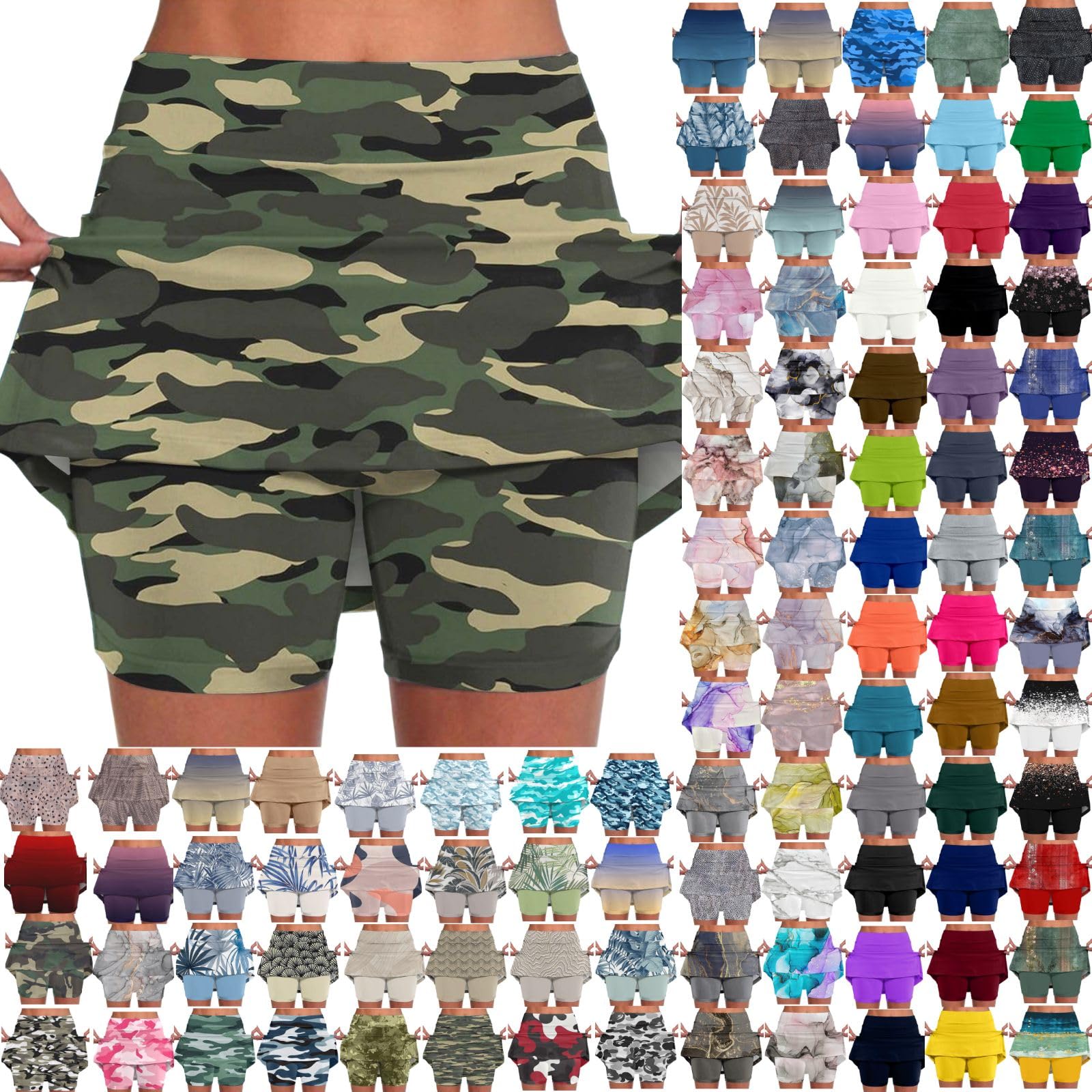 ZJHANHGKKSkirt Shorts for Women Workout Printed High Waisted Mid Length Yoga Tennis Skorts with Pockets Plus Size Flowy