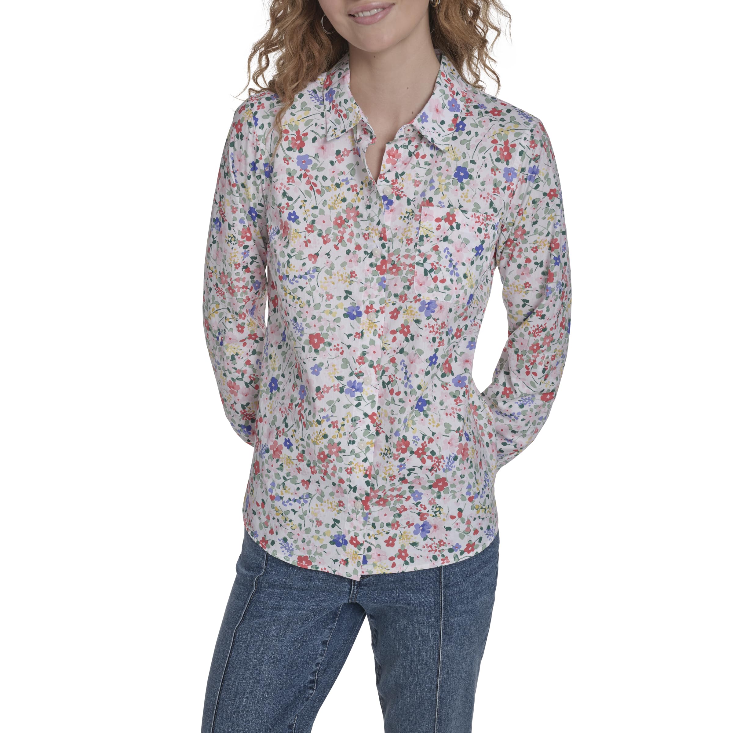 Women's Button Front Long Sleeve Roll Tab Shirt