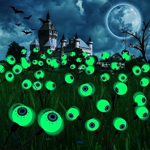 Luces solares de Halloween para exteriores, luces de ojos aterradoras, decoraciones de Acción de Gracias al aire libre, 2 paquetes de 16 luces LED