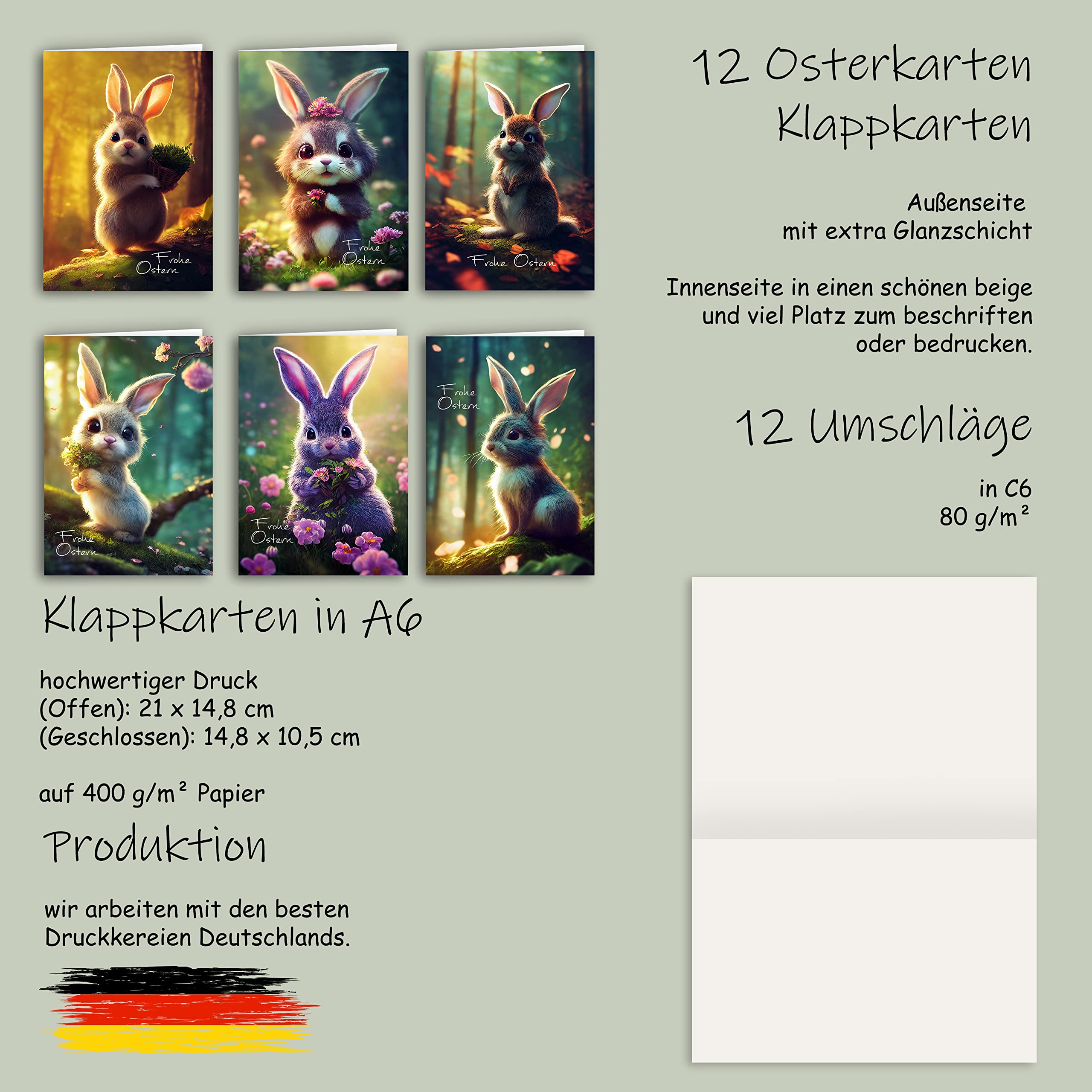Jolies Enveloppes Lot De 12 Cartes De Pâques Avec Enveloppe, Douces, Pliables, Au Format A6, Avec Lapins, Mouton, Souris, Aquarelle, Enveloppes De Qualité Supérieure Enveloppe Paques