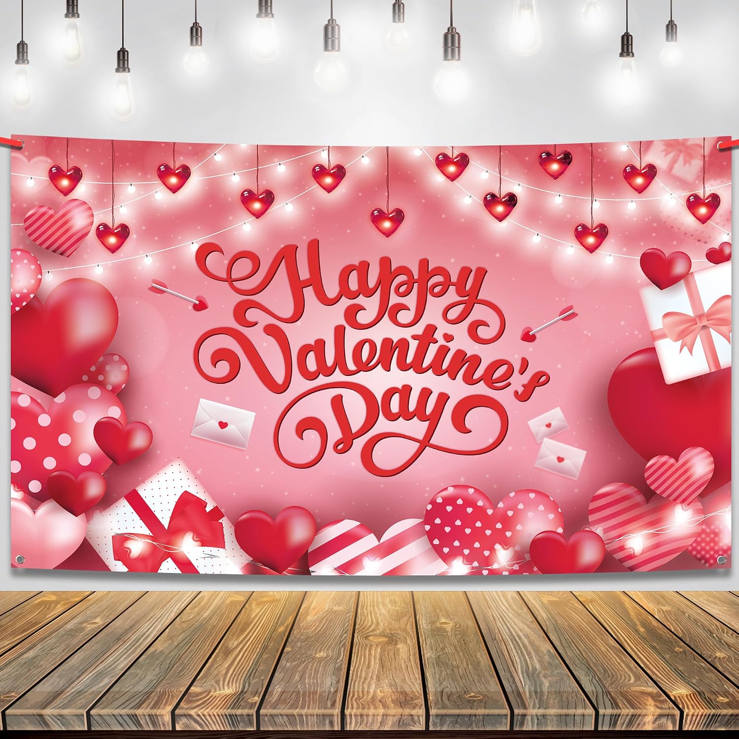 KatchOn, Happy Valentines Day Backdrop - XtraLarge, 72x44 Inch | Script Happy Valentines Day Banner for Valentines Day Decorations | Hearts Valentines Party Decorations | Valentines Decorations for Party