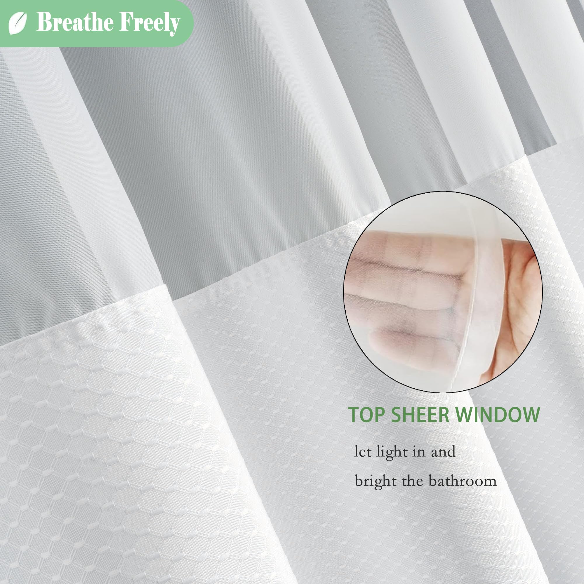 UFRIDAY Tenda da doccia in tessuto a nido d'ape con finestra a rete, tenda da bagno decorativa resistente con motivo piqué bianco, lussuosa, impermeabile, 183 x 183 cm