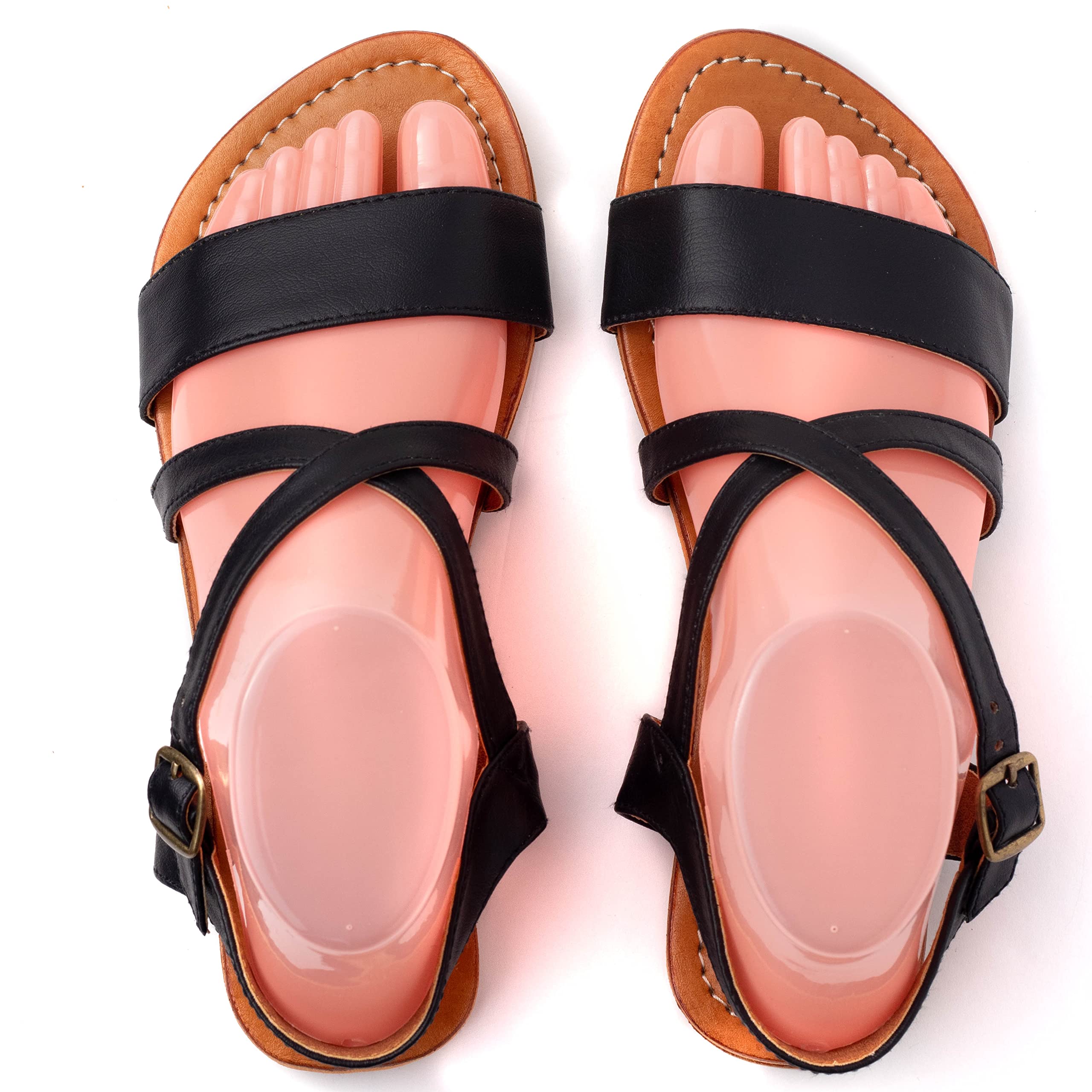 Cempaka Footwear-Women's Casual Flat Genuine Leather Strappy Criss Cross Summer Sandals
