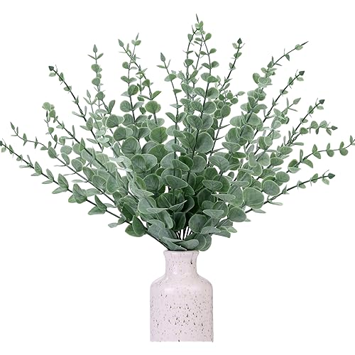 CEWOR 24pcs Eucalyptus Stems Artificial Eucalyptus Leaves Fake Greenery Branches Fake Flowers for Wedding Centerpiece Spring Easter Farmhouse Home Decoration