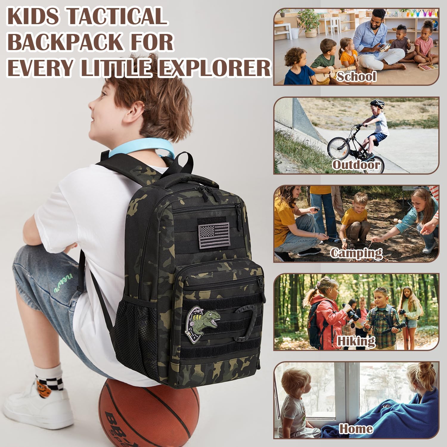 Kids Tactical Backpack Army Molle Bookbag Military Boys Backpack for School, Outdoor, Camping, Black CM - Image 6