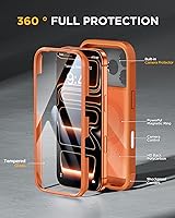 Vista 413 de Miracase Funda magnética para iPhone 14 de 6.1 pulgadas, protector de pantalla de vidrio templado integrado + protector de lente, compatible