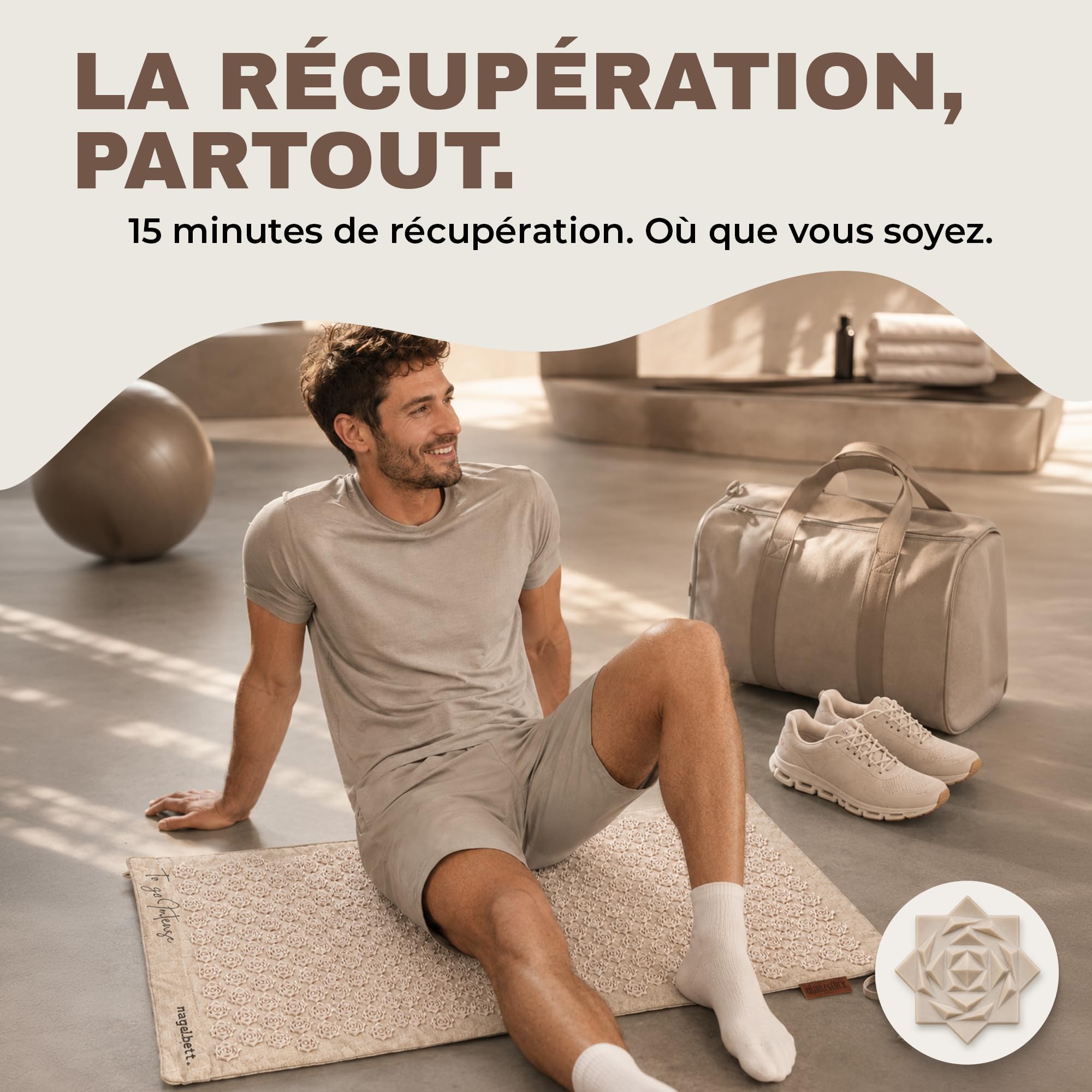 Glanzstück Berlin® Health Collection - Tapis d'acupression XL TO GO Intense en lin - Aide à soulager les tensions et les maux de dos - Tapis de massage avec sac - Durable
