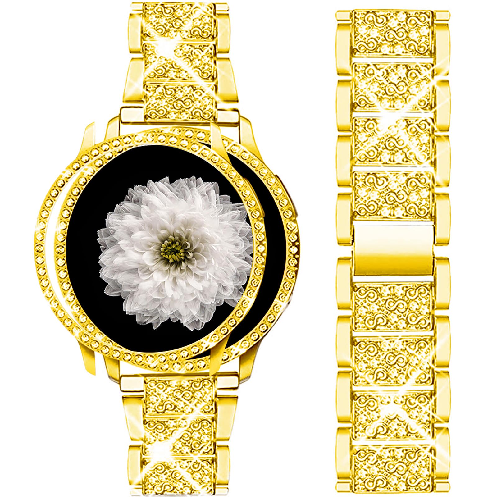 Mosonio Compatible with Samsung Galaxy Watch 8/7/6 Bands 40mm/44mm, 20mm Bling Metal Bands with Bling Protective Cover Case for Women, Shiny Watch Replacement Strap for Daily Wear