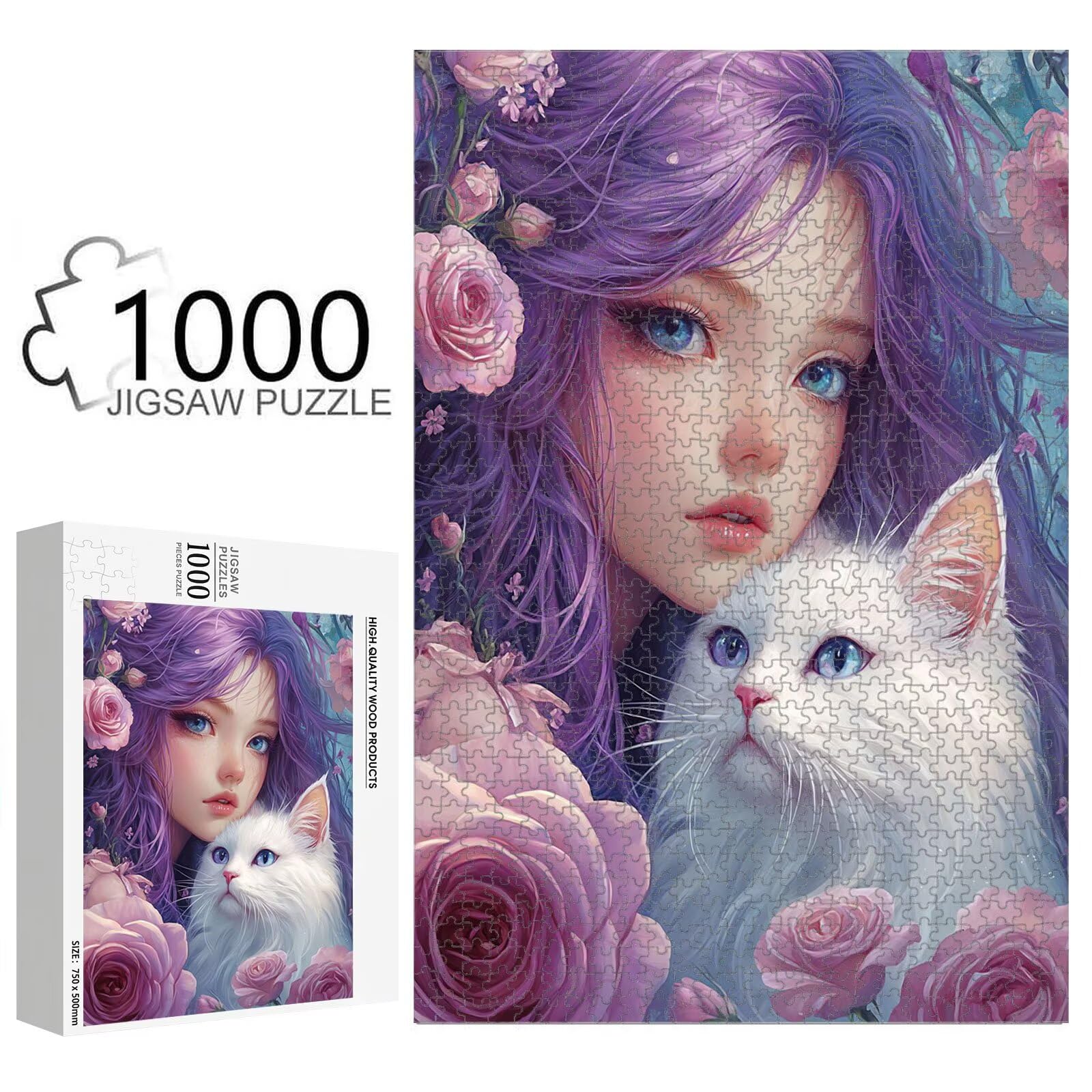 Puzzle 3000 Teile für Erwachsene, Mädchen & Katze Holzpuzzle, 1T#2197