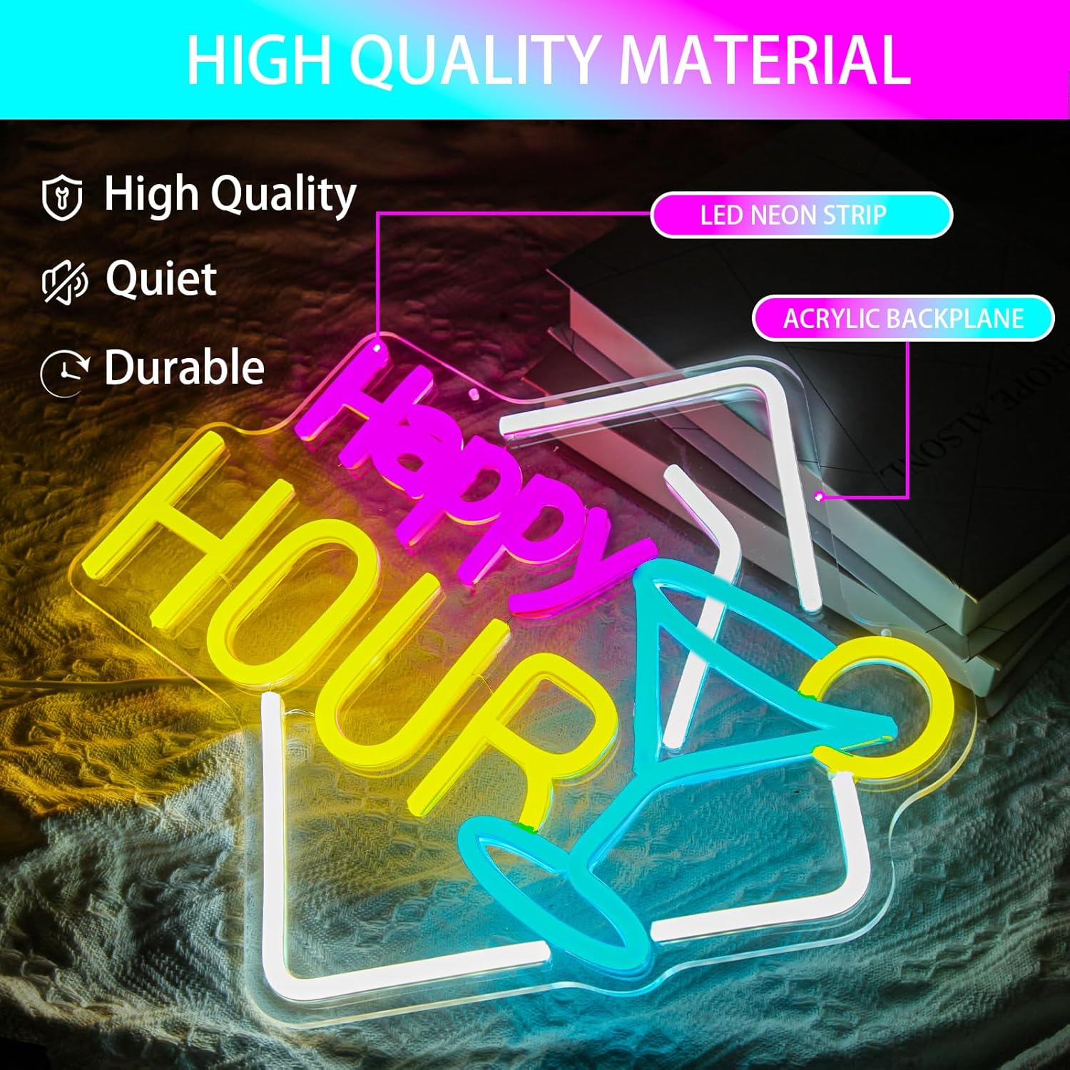 Happy Hour Neon Sign Dimmable Cocktails Happy Hour Neon Bar Sign for Home Bar Cocktails LED Neon Light for Beer Bar Pub Man Cave Restaurant Hotel Party Window Wall Decor - Image 5