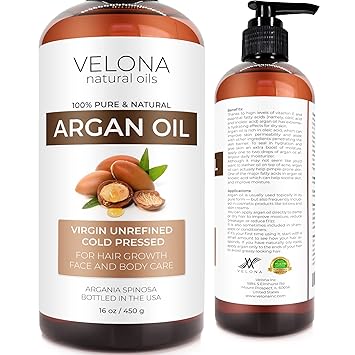 velona Argan Oil - 16 oz | Morocco Oil | Stimulate Hair Growth, Skin, Body and Face Care | Nails Protector | Unrefined, Cold Pressed | Cap Kitâ€¦