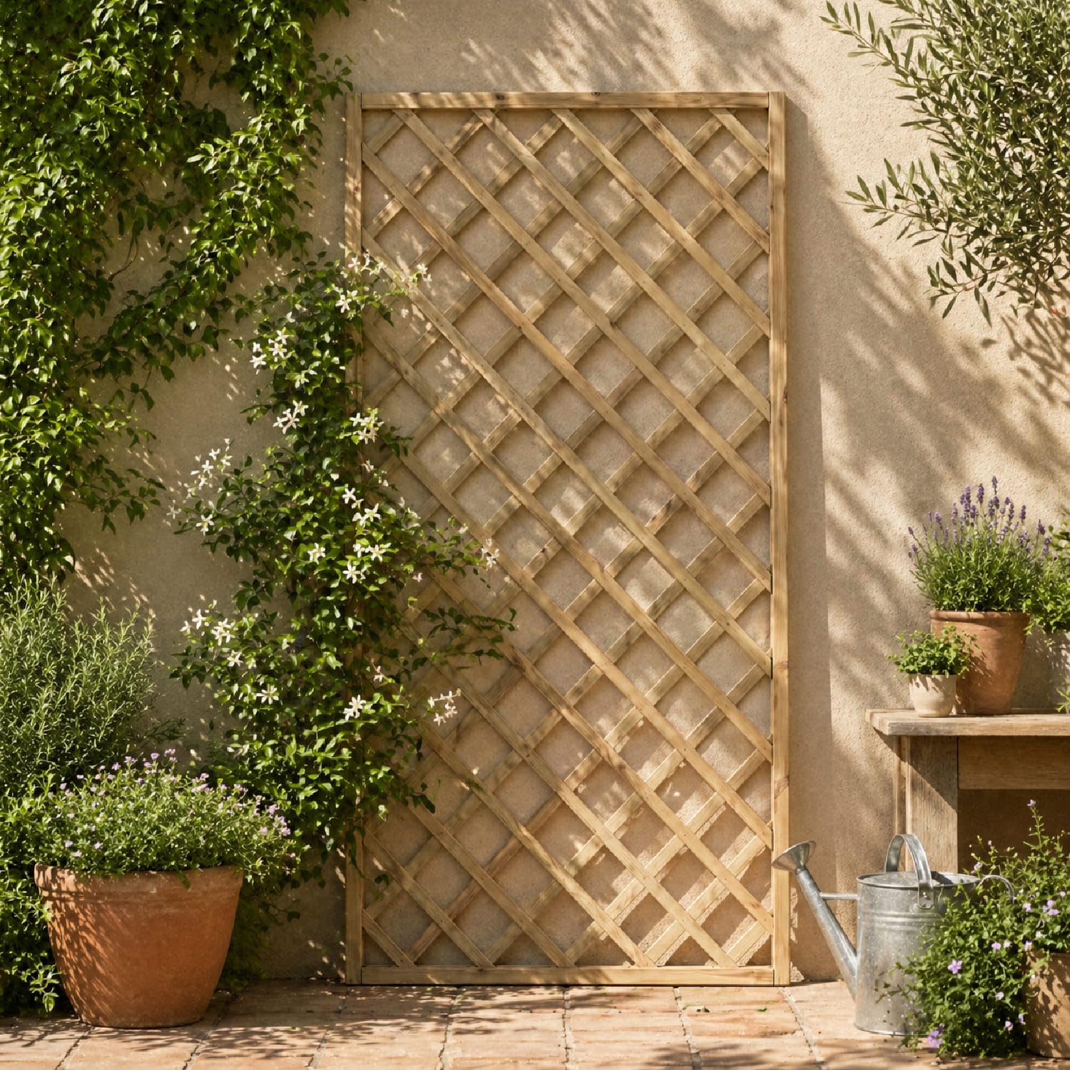 Traliccio In Legno Di Pino Impregnato Pannello Divisorio Griglia Per Giardino Balcone E Terrazza Supporto Decorazione Per Piante Rampicanti Privacy Outdoor 90 x 180 Cm Legno Naturale