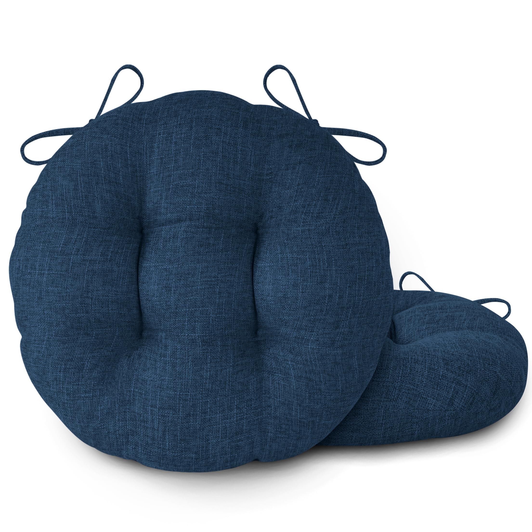 FlyGulls Round Dining Chair Cushions with Ties Set of 2,40X40cm Dark Blue