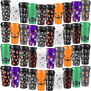 Pickmesh 40-Piece 16 oz Halloween Reusable Tumblers with Lids