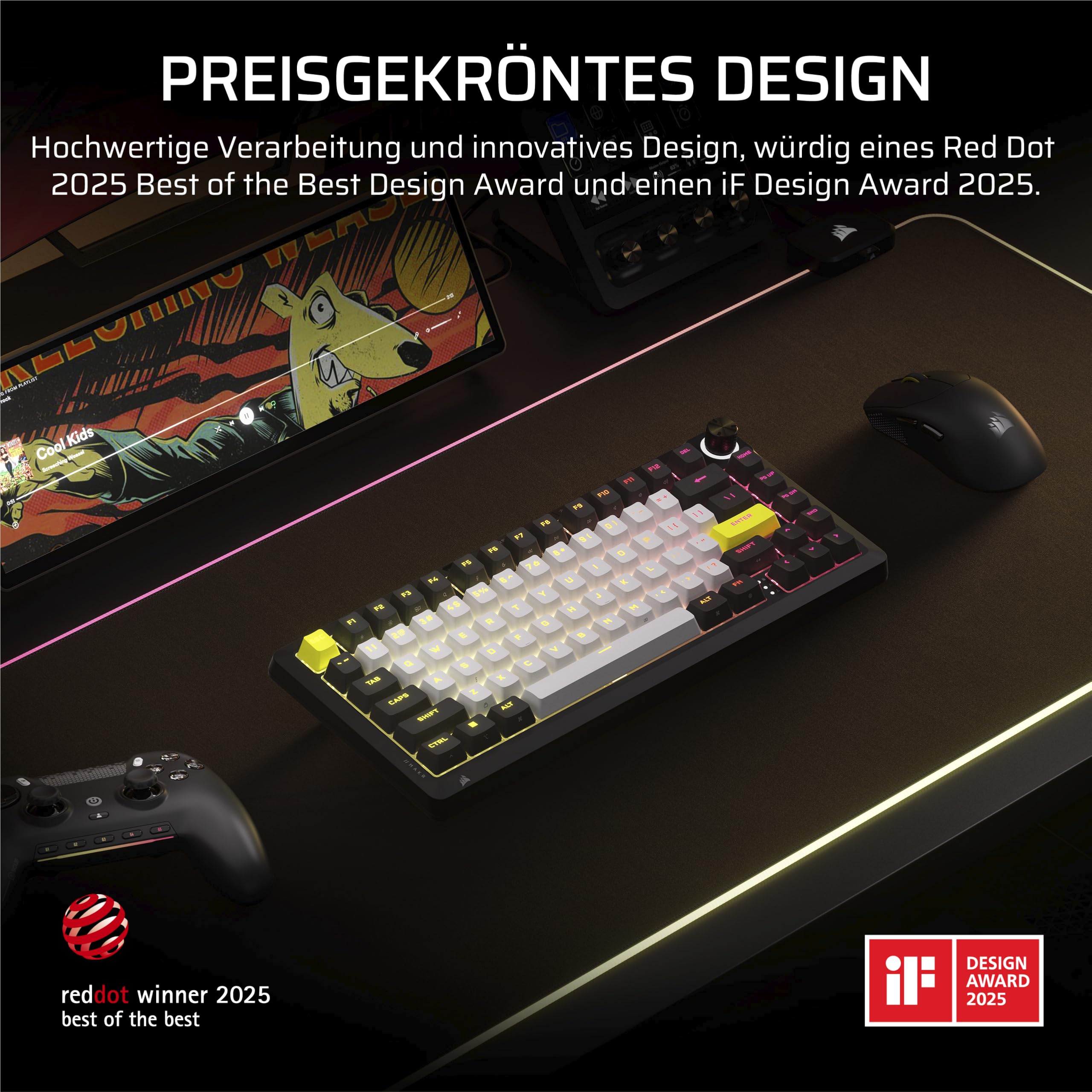 Corsair MAKR PRO 75 Hall Effect Kabelgebundenes Gaming-Tastatur Mechanisch 75% MGX Hyperdrive-Schalter Dual-Auslösung Rapid-Trigger FlashTap SOCD 8000Hz Schwarz