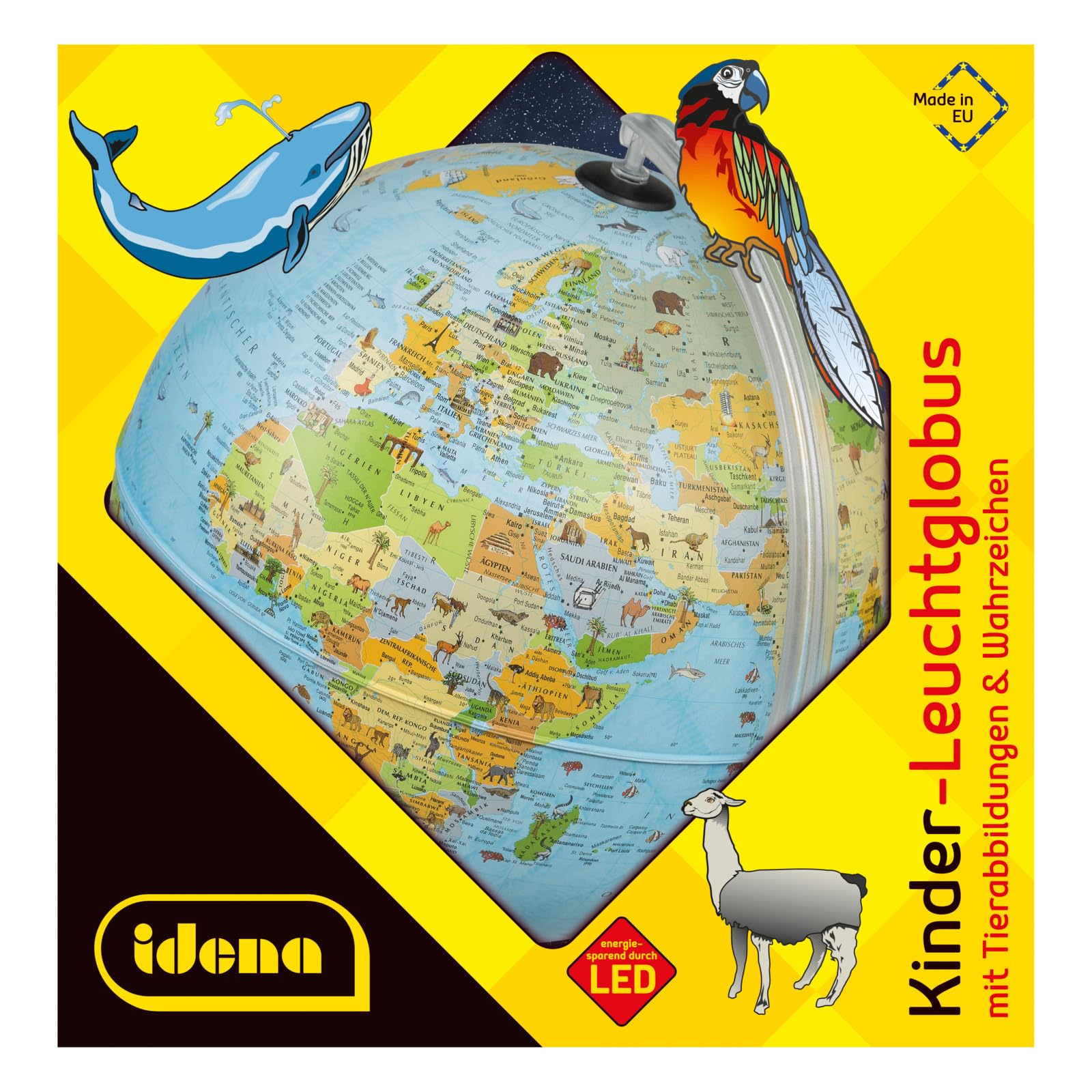 Idena 22059 - Kinder Leuchtglobus mit Tierabbildungen, Lernspielzeug, Durchmesser 30 cm (Single Pack)