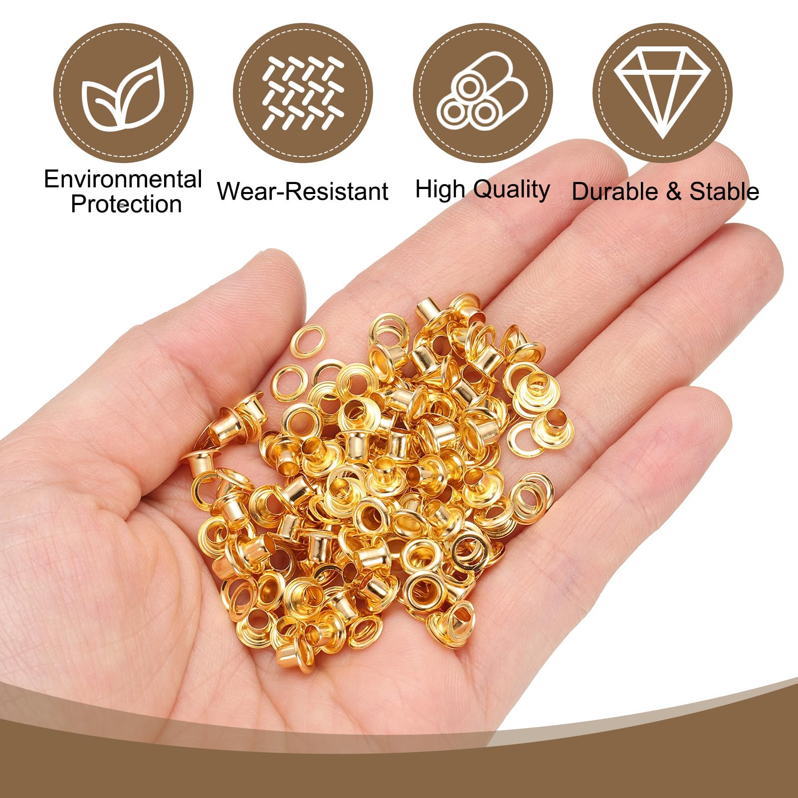 QUARKZMAN 100Set Occhielli per Teloni 3mm 1/8" Occhiello Strumento Metallici in Ottone con Rondelle per Tende in Tessuti Cinture in Pelle Scarpe Borse Fai Da Te, Oro