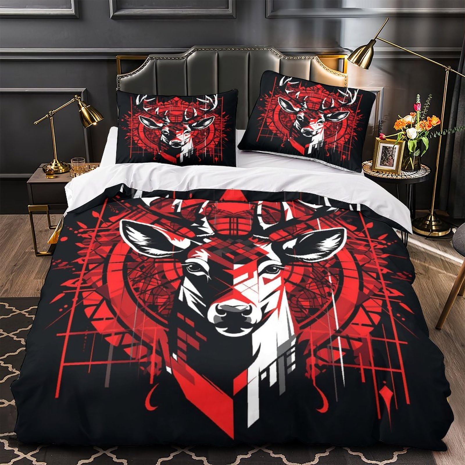Housse de couette 3D cerf rouge en microfibre douce et résistante