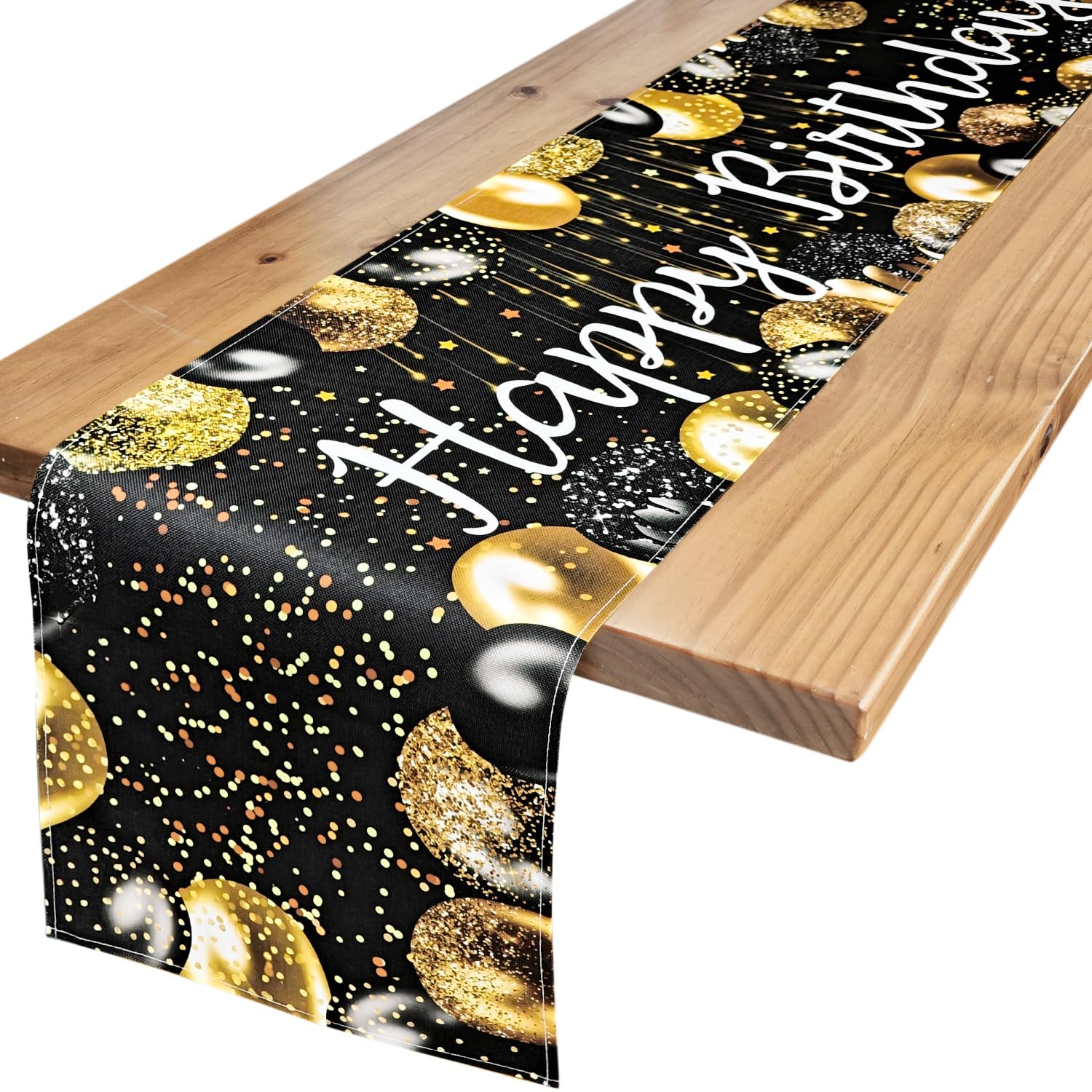 Happy Birthday Table Runner 1920s Birthday Party Decorations Black and Golden Birth Party Sign Vintage Style