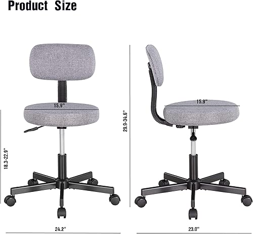 Miniatura 3 de JJS Silla de computadora tapizada con respaldo bajo, ergonómica, ajustable, giratoria, pequeña, para oficina en casa, con almohadilla de cojín de