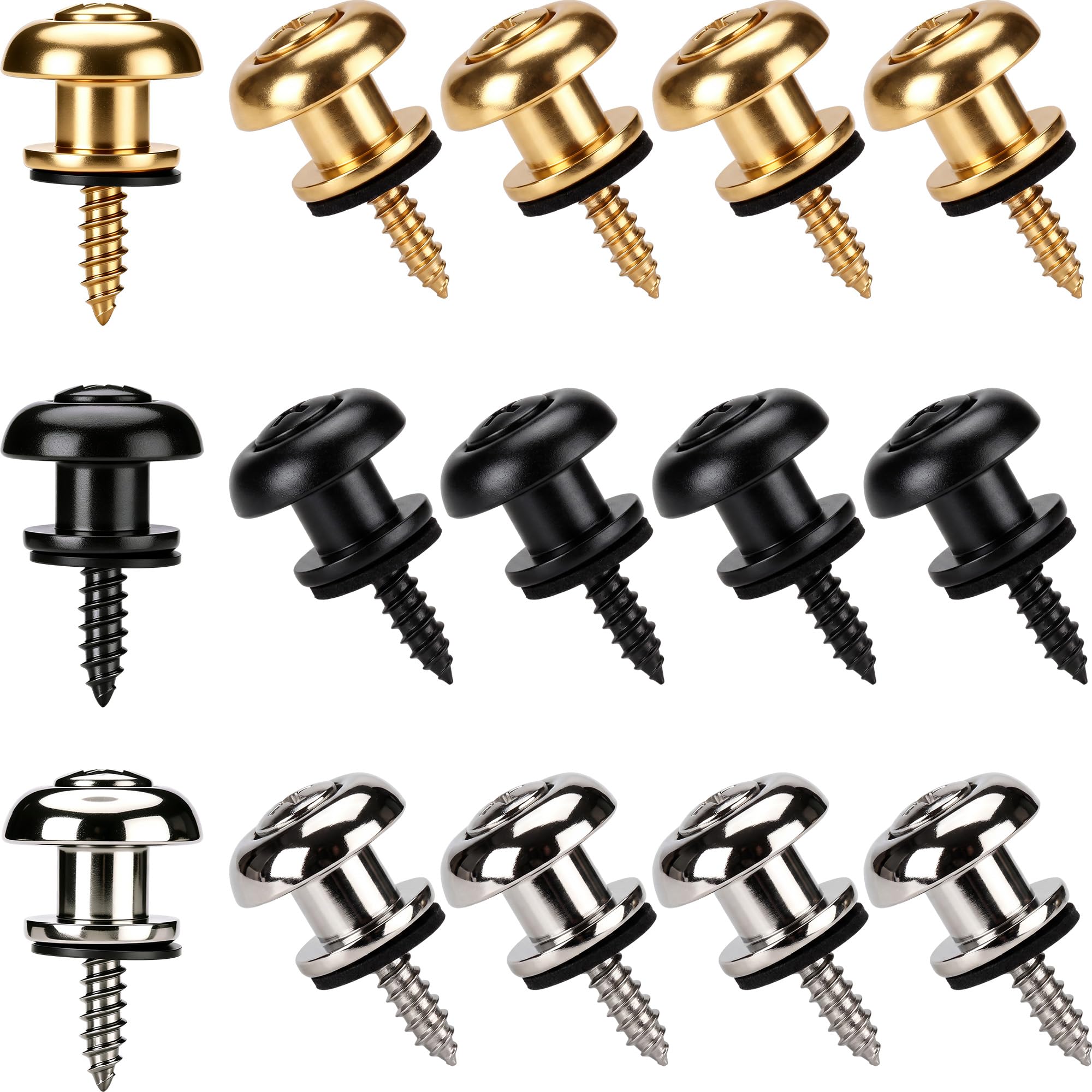 12 Packs Guitar Strap Locks Button Acoustic Electric Guitar Parts, Mushroom Head Style Buttons with End Pins &amp; Washers for Acoustic Classical Electric Bass Ukulele