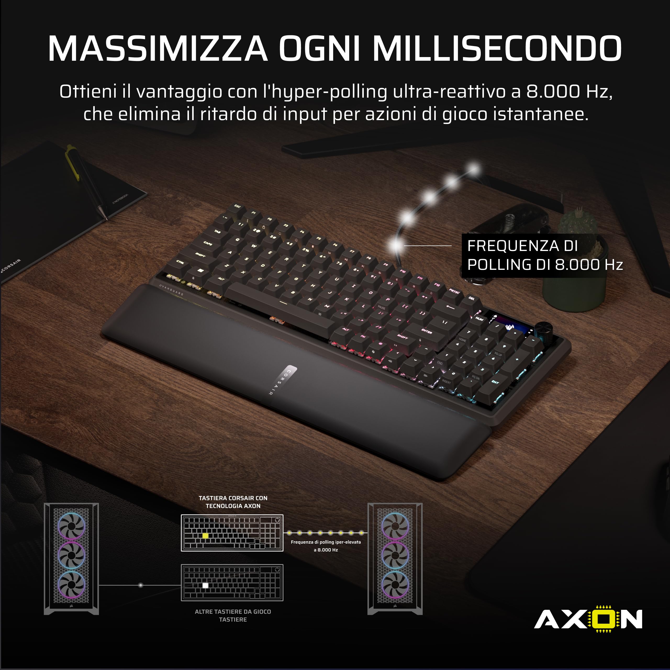Corsair VANGUARD 96 Tastiera Meccanica da Gioco con Cavo – Layout al 96%, interruttori lineari MLX Plasma, polling a 8000 Hz, display LCD, Virtual Stream Deck, SOCD Flashtap, QWERTY IT – Nero - 4