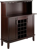 Winsome Beynac Cappuccino Wine Bar Cabinet - Stores 15 Bottles, Stemware Rack, Adjustable Shelves for Stylish Entertaining