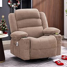 Huatean Home Rocker Recliner Chair with Heat and Massage, 360 Swivel Recliner Chairs for Adults, Oversized Recliner Single Sofa Seat with Cup Holders, Lazy Boy Recliner Single Sofa Seat Brown