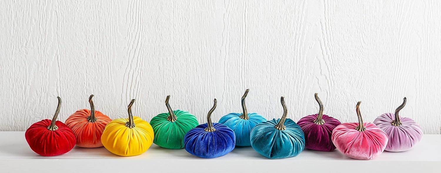 Your Heart's Content Set of 10 Rainbow Small Velvet Pumpkins, Eclectic Home Decor, Colorful Centerpiece for Table, LGBT Wedding Decor, Bold Modern Mantle Decor, LGBTQ