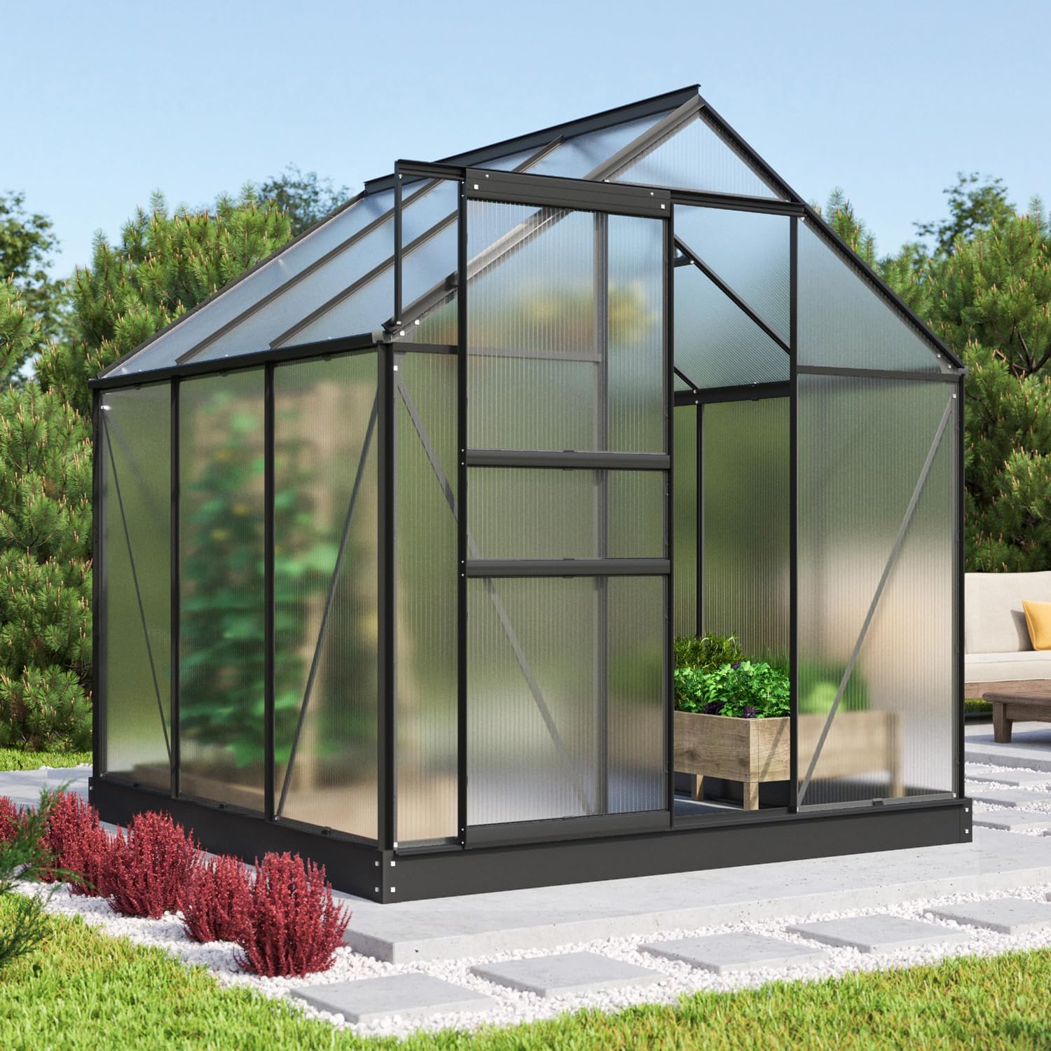 Vitavia Gewächshaus Comet 3800", schwarz, 3,8 m², 4 mm HKP | Wetterfestes & stabiles Treibhaus | Perfekt für Gemüse & Pflanzen | Robust & langlebig