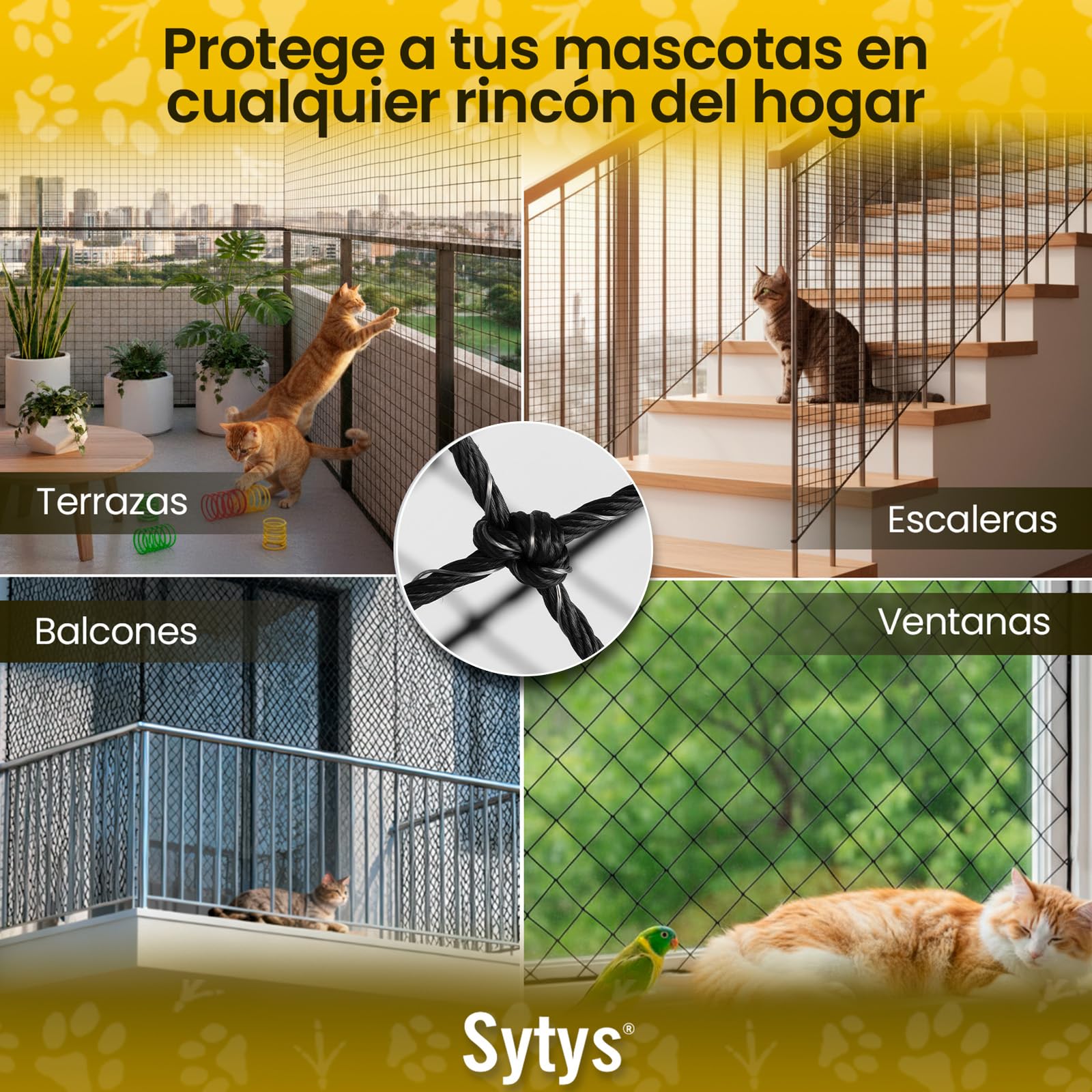 Red para Gatos Terraza Reforzada con Acero de 6 x 3 m SIN Taladro + Kit de Instalación Incluido + 4 Juguetes Interactivos de Regalo | Fija o CORREDERA | Redes para Gatos para Balcon y Ventanas