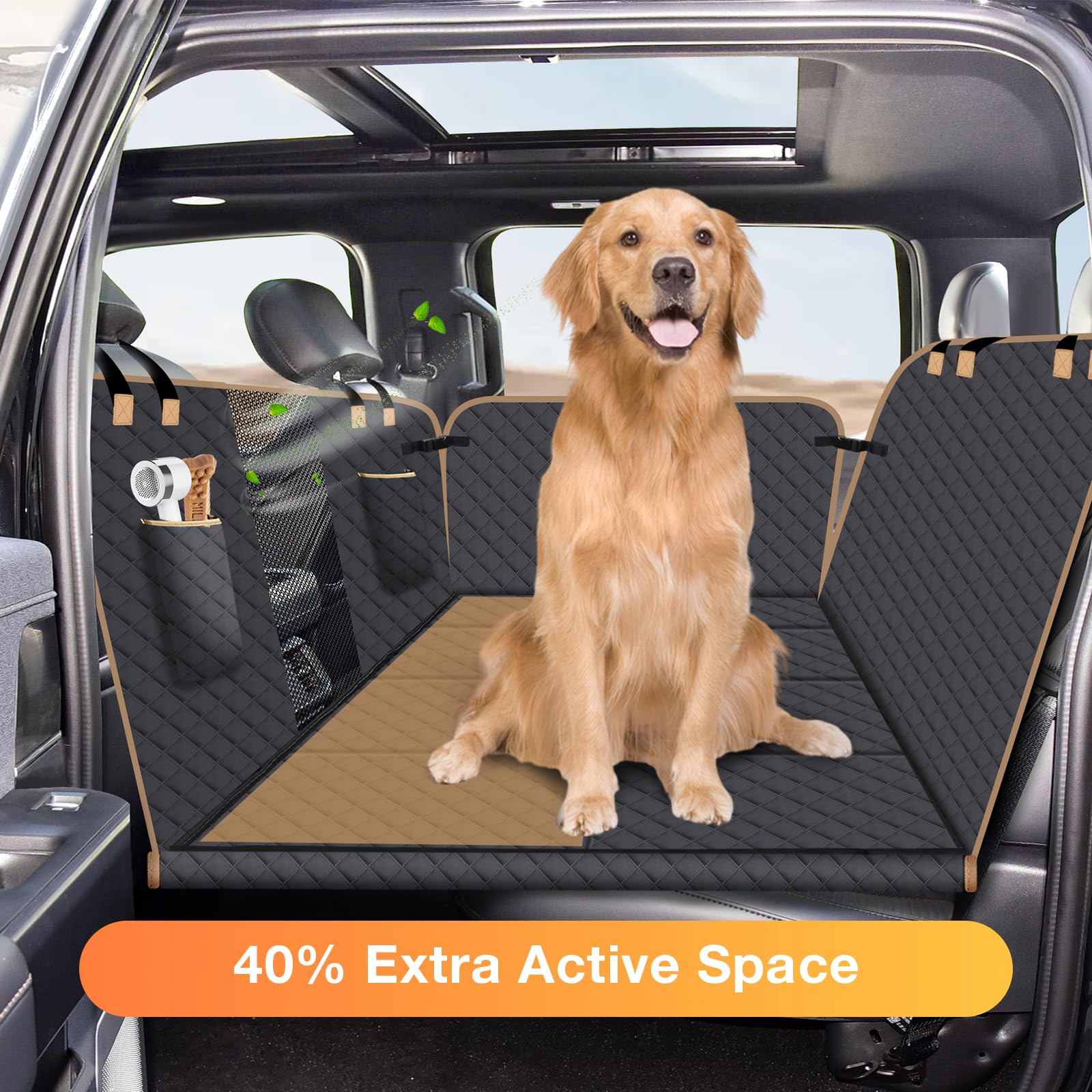 Lekespring Coprisedile Auto per Cani con Fondo Rigido, Coprisedile Sedili Posteriori per Cani per Camion, Grande Telo Auto per Cani con Estensore, per Amaca da Viaggio, Camion, Auto, SUV, Nero
