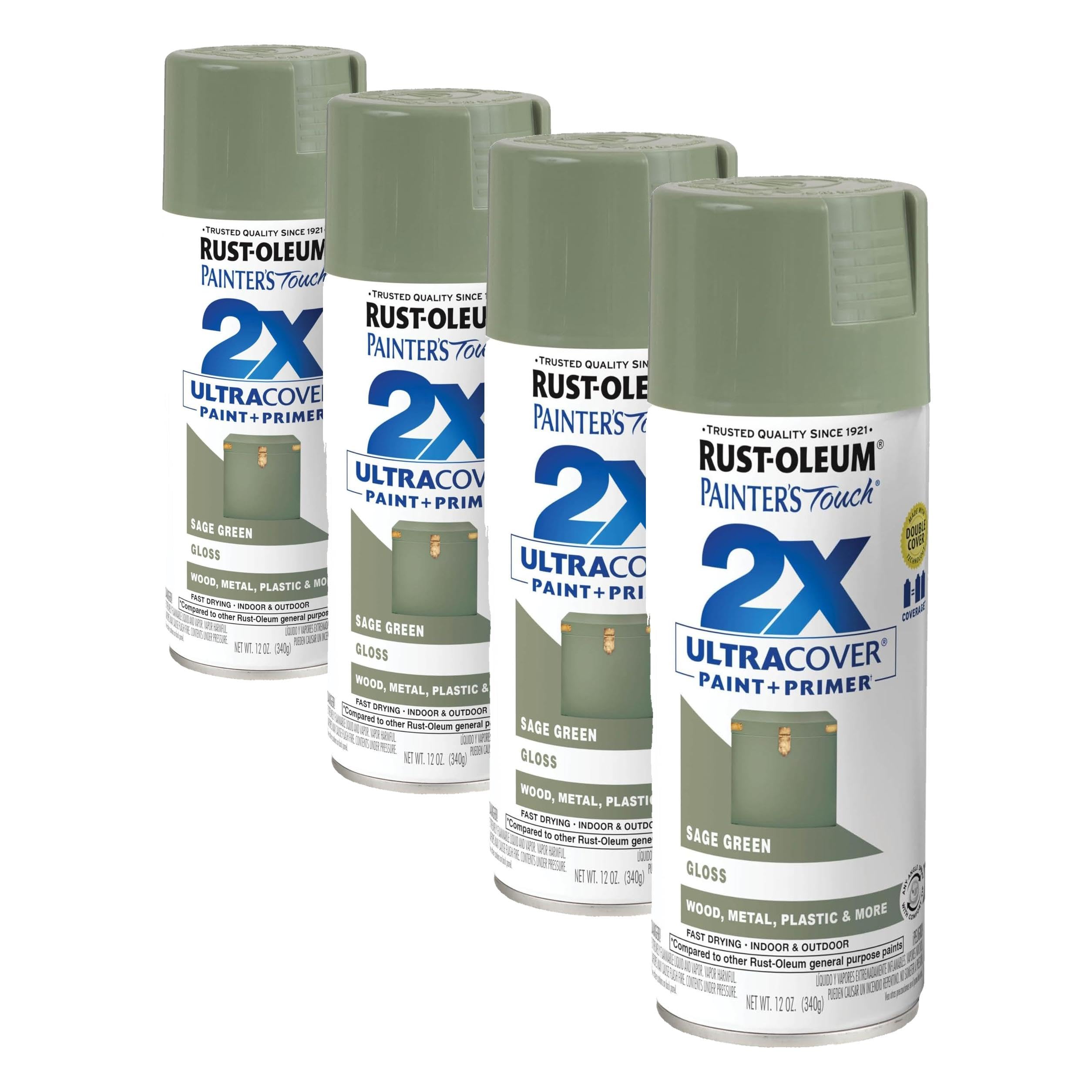 Rust-Oleum 249094 Painter's Touch 2X Ultra Cover Spray Paint, 12 oz, Gloss Sage Green (Pack of 4)