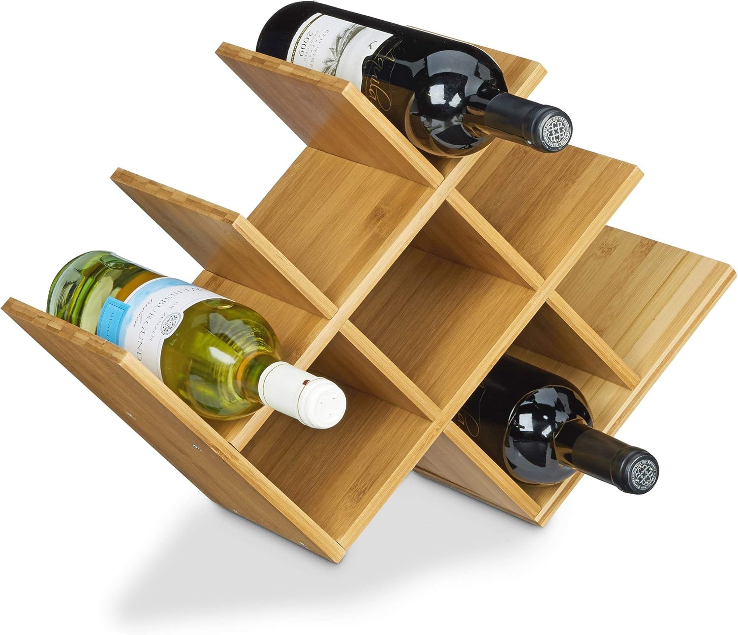 Relaxdays Bamboo Wine Rack with Honeycomb Design for 8 Bottles H x W x ...