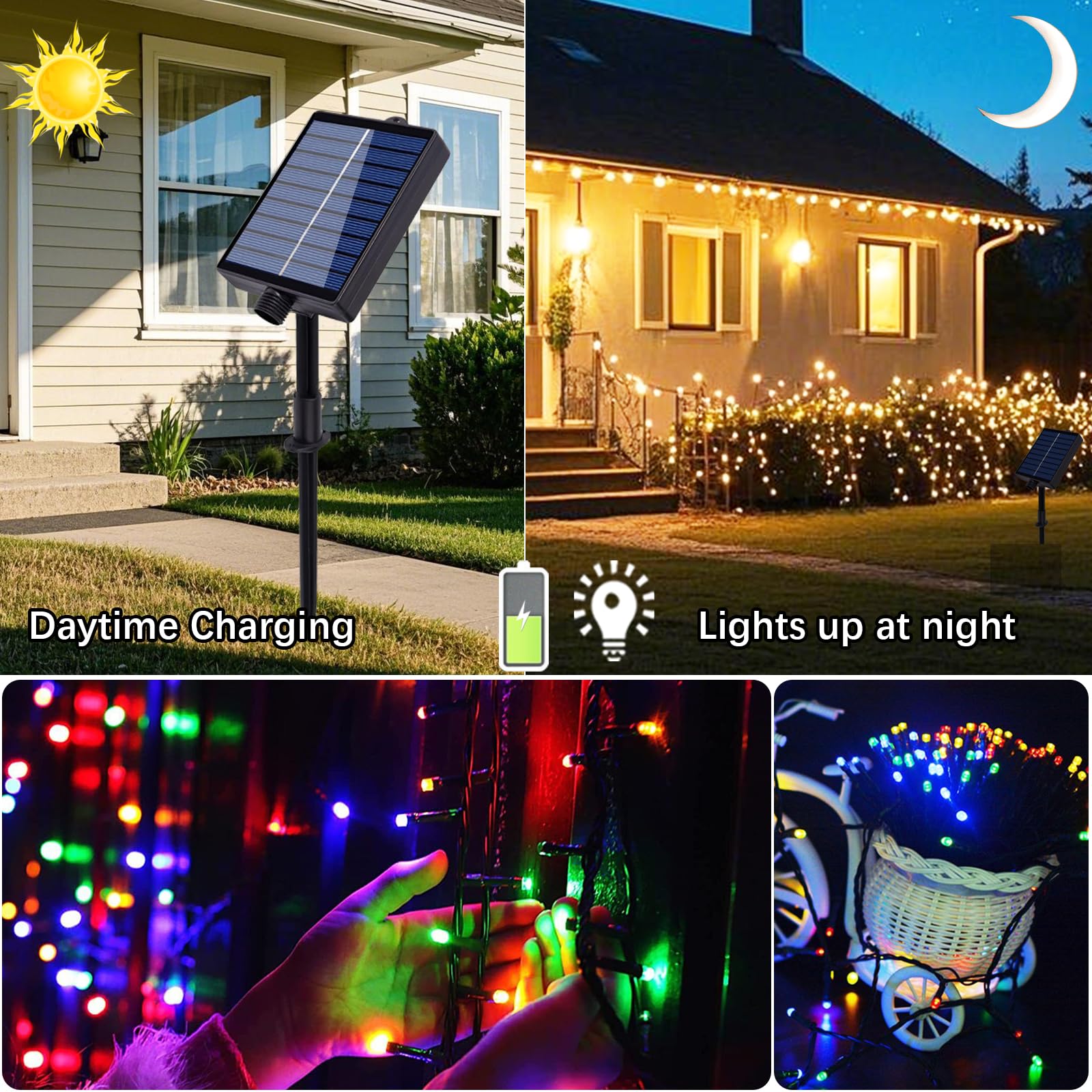 Catena di luci solari per esterni, 30 m, luce bianca calda, per esterni, a energia solare con telecomando e timer, 8 modalità, catena luminosa per albero di Natale, impermeabile, per giardino