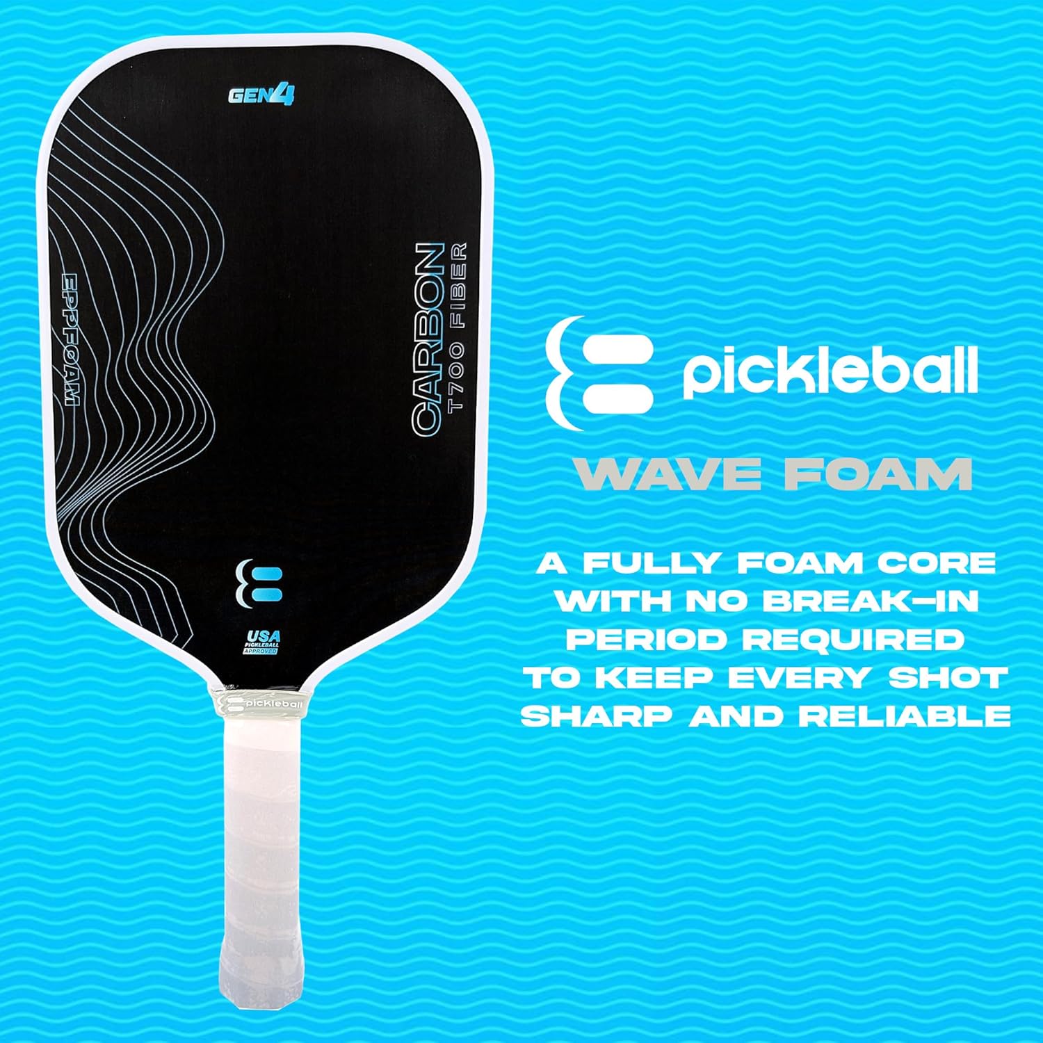 Wave Foam Elongated Pickleball Paddle - T700 Raw Carbon Fiber | Full Foam Power Core | Textured Spin Control Paddle Surface | Electroplated Edge Guard | Performance Gradient Grip - Image 2
