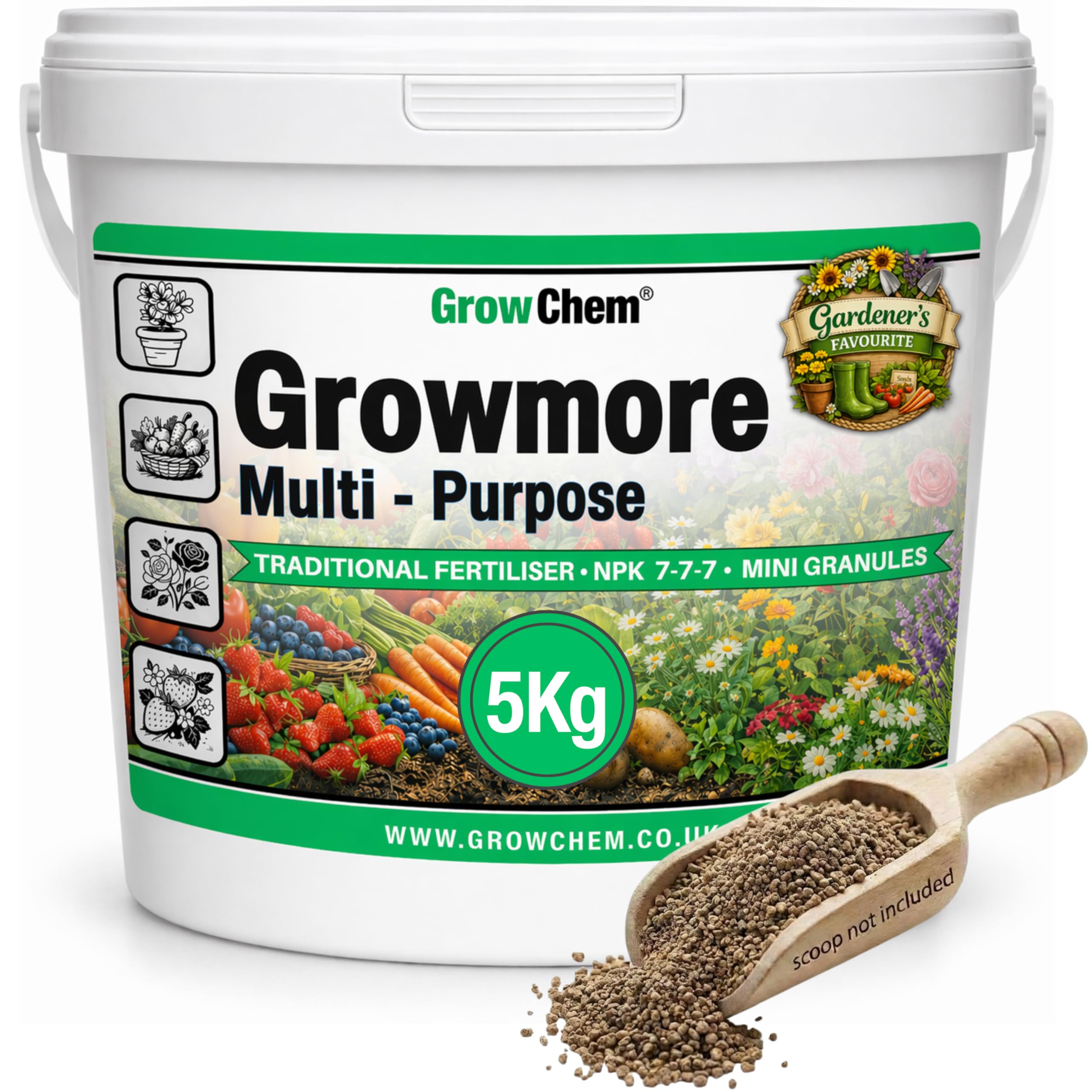 Grow Chem Growmore Fertiliser (5KG Bucket) Multi-Purpose Plant Food Granules – NPK 7-7-7 Nourishes Plants with Essential Nutrients – Suitable for All Plant Types – Garden Fertiliser — image 1