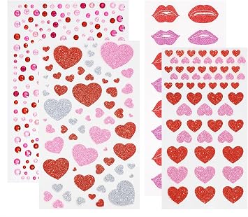 Heart Face Jewels Stick On Lip Body Hair Eye Makeup Gems Stickers Rhinestones for Valentines Day Halloween Rave Festival Carnival Party Costume Decoration Red, Pink