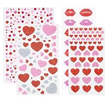 Heart Face Jewels Stick On Lip Body Hair Eye Makeup Gems Stickers Rhinestones for Valentines Day Halloween Rave Festival Carnival Party Costume Decoration Red, Pink