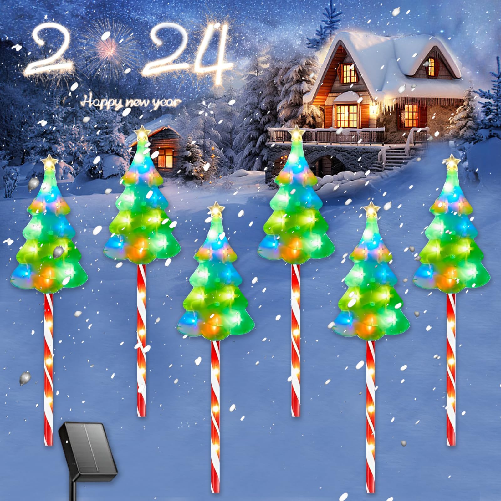 6 Pieces Acrylic Christmas Lights Outdoor, LED Garden Lights with Christmas Tree Design Red and White Lights, 8 Lighting Modes Christmas Garden Decoration