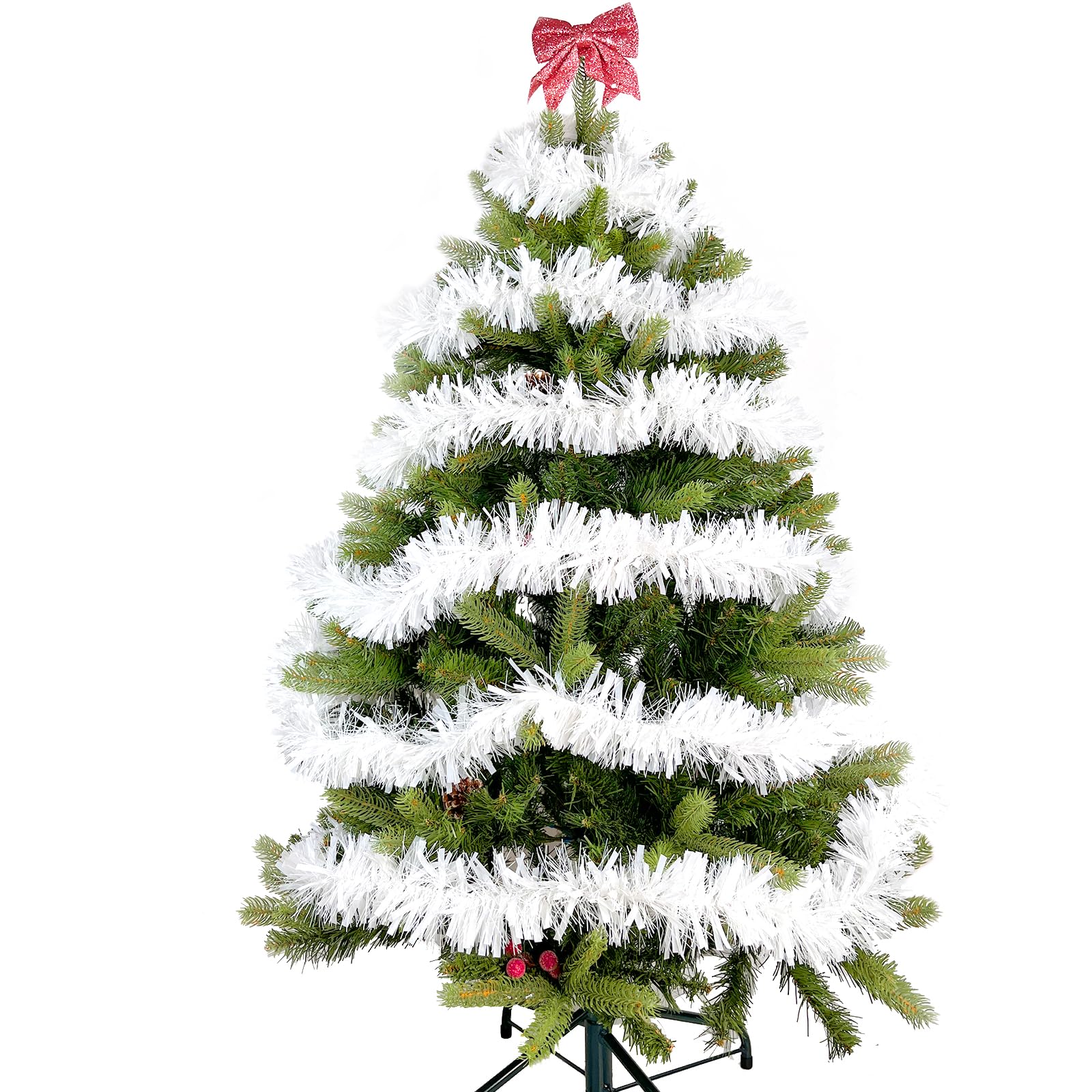 32.8 Feet Christmas Tinsel Garland, White Tinsel Christmas Decorations, Chunky Metallic Shiny Garland Christmas Tree Hanging Decorations for Xmas Holiday Indoor Outdoor Party Decor - Image 4