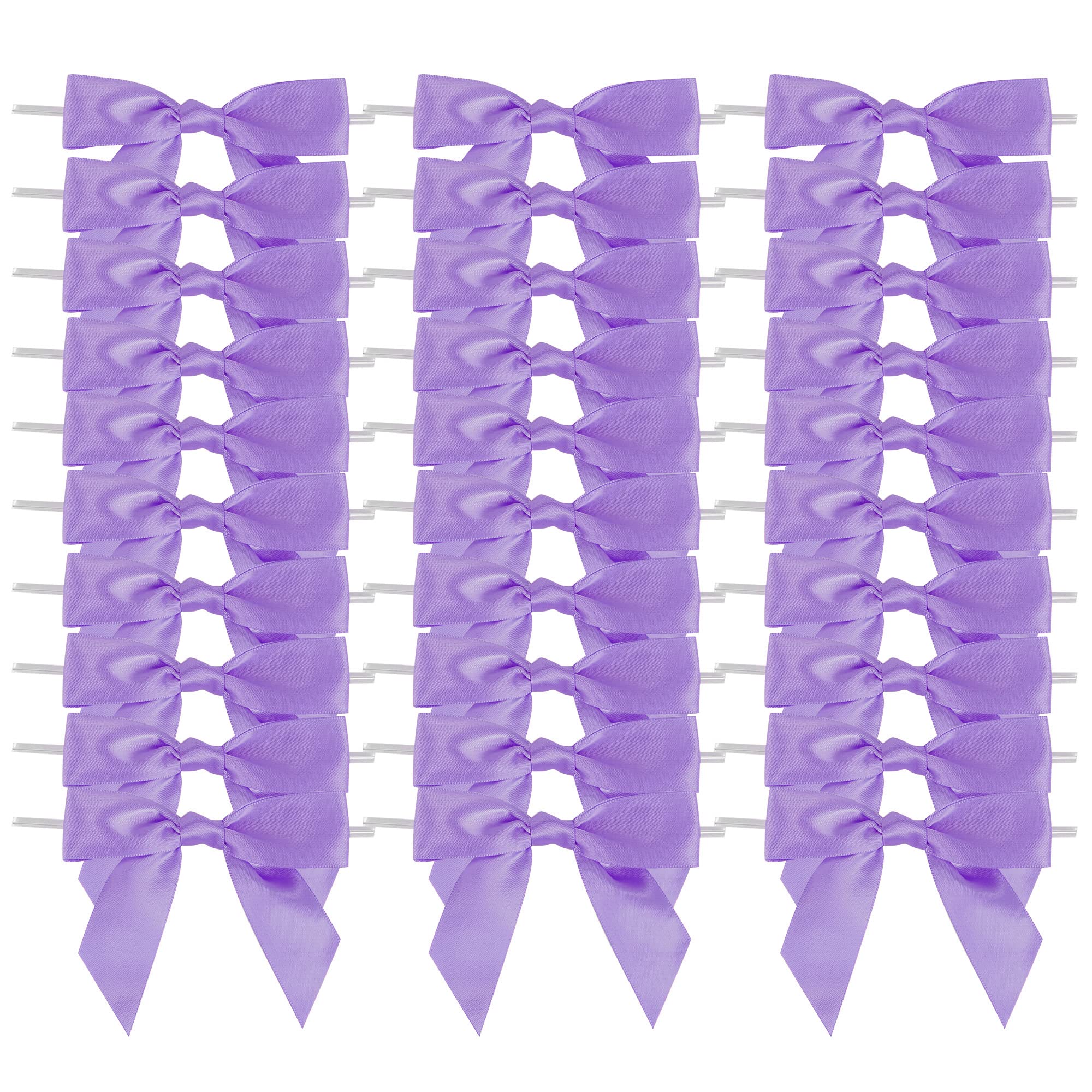 AIMUDI Lavender Satin Ribbon 3.5" Light Purple Pretied Twist Tie Bows Treat Bags Cake Pops Gift Wrapping Basket Wedding Favors Cookie Candy Bagging Baby Shower Favors - 50 Counts