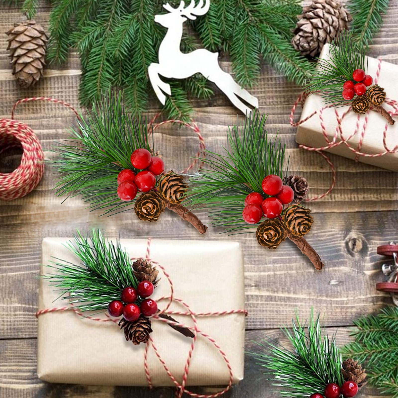 クリスマス ミニ人工松ぼっくり レッドベリー 人工松ピック 飾り 造花 Amazon | Bacucine クリスマス 人工松ピック 12個セット