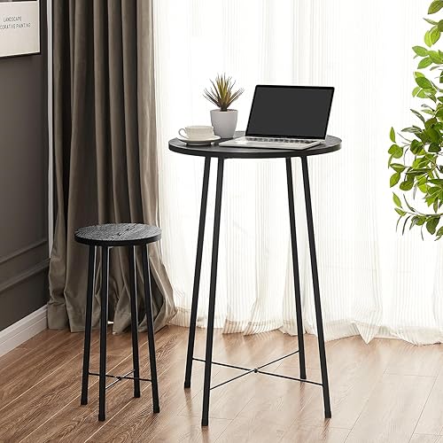 Miniatura 4 de VECELO Juego de mesa de 3 piezas, muebles y sillas redondas de bistró, juego de 2, parte superior de madera de altura de mostrador, ahorro de